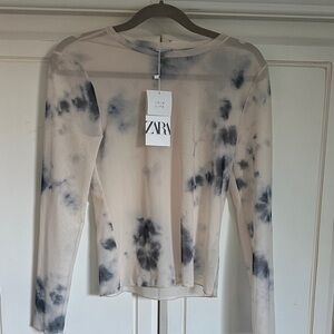 Zara Black and Cream Tie-Dye Long Sleeve Top